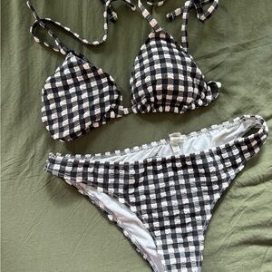 Aerie Black and White Checkered Bikini Set